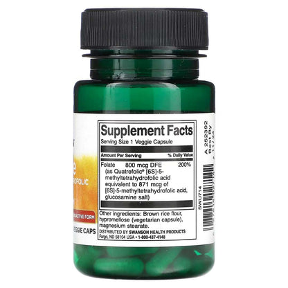 Folate, 5-Methyltetrahydrofolic Acid, 800 mcg, 30 Veggie Caps