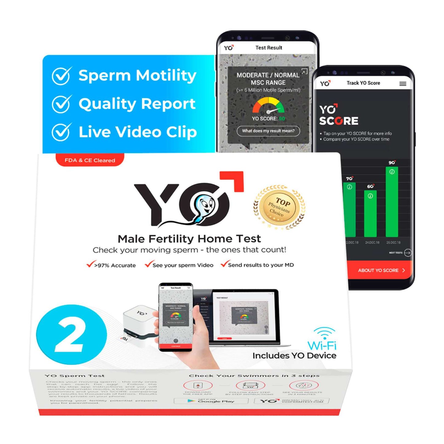 yo male fertility home test, can use iphone, andriod, mac or pc to analyse sperm count and gives you a fertility score, see your sperm videos all from your home